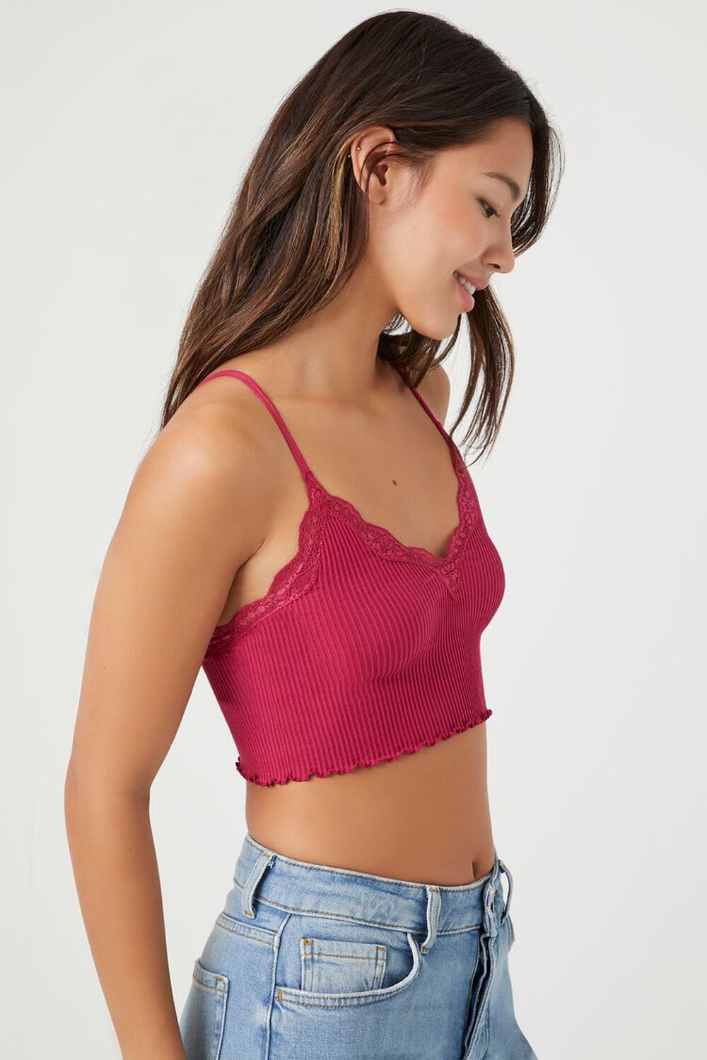 Seamless Lace-Trim Bralette